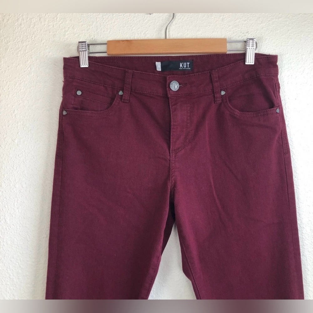 KUT from the Kloth Mia Toothpick Skinny Jeans Burgundy Dark Red 10
